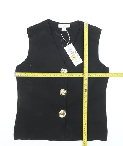 Marks and Spencer Women Black Sleeveless V-Neck Button Blouse Size S