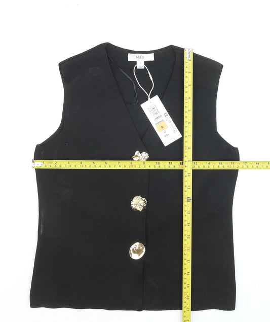 Marks and Spencer Women Black Sleeveless V-Neck Button Blouse Size S