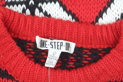 One Step Up Men's Red Chunky Knit Fair Isle Christmas Jumper L