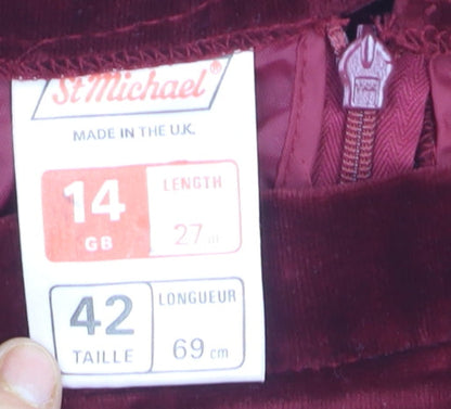 Marks and Spencer Womens Red Velvet A-Line Skirt Size 14