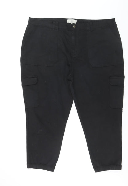 Fat Face Women's Black Cargo Trousers Size 24 Short Cotton Stretch
