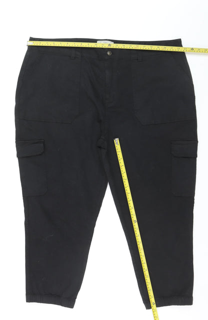 Fat Face Women's Black Cargo Trousers Size 24 Short Cotton Stretch