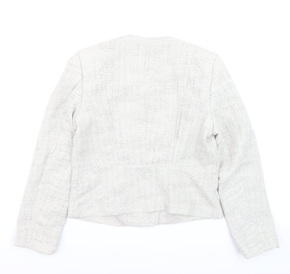 H&M Womens Ivory Bouclé Suit Jacket Size 10 Long Sleeve Asymmetric Zip