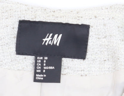 H&M Womens Ivory Bouclé Suit Jacket Size 10 Long Sleeve Asymmetric Zip