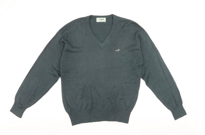 Crocodile Men Green Wool V-Neck Jumper M Tight-Knit Classic