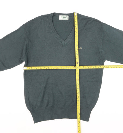 Crocodile Men Green Wool V-Neck Jumper M Tight-Knit Classic
