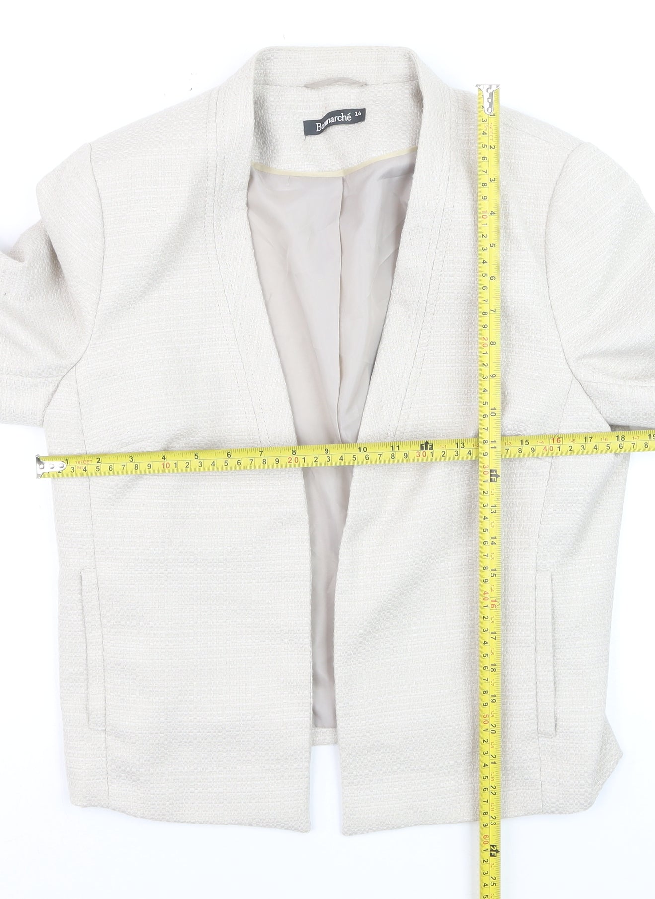 Bonmarché Women Ivory Size 14 Shawl Collar Lined Blazer Jacket