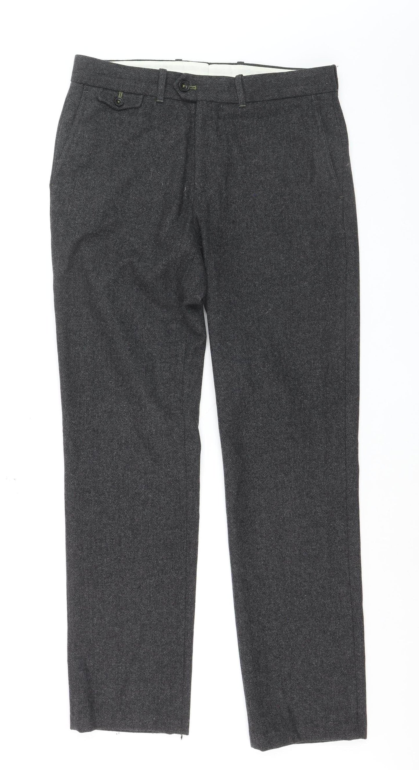 White Stuff Men's Grey Herringbone Chino Trousers 32R