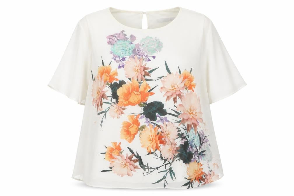 Evans Womens White Floral Chiffon Tunic Blouse Size 18