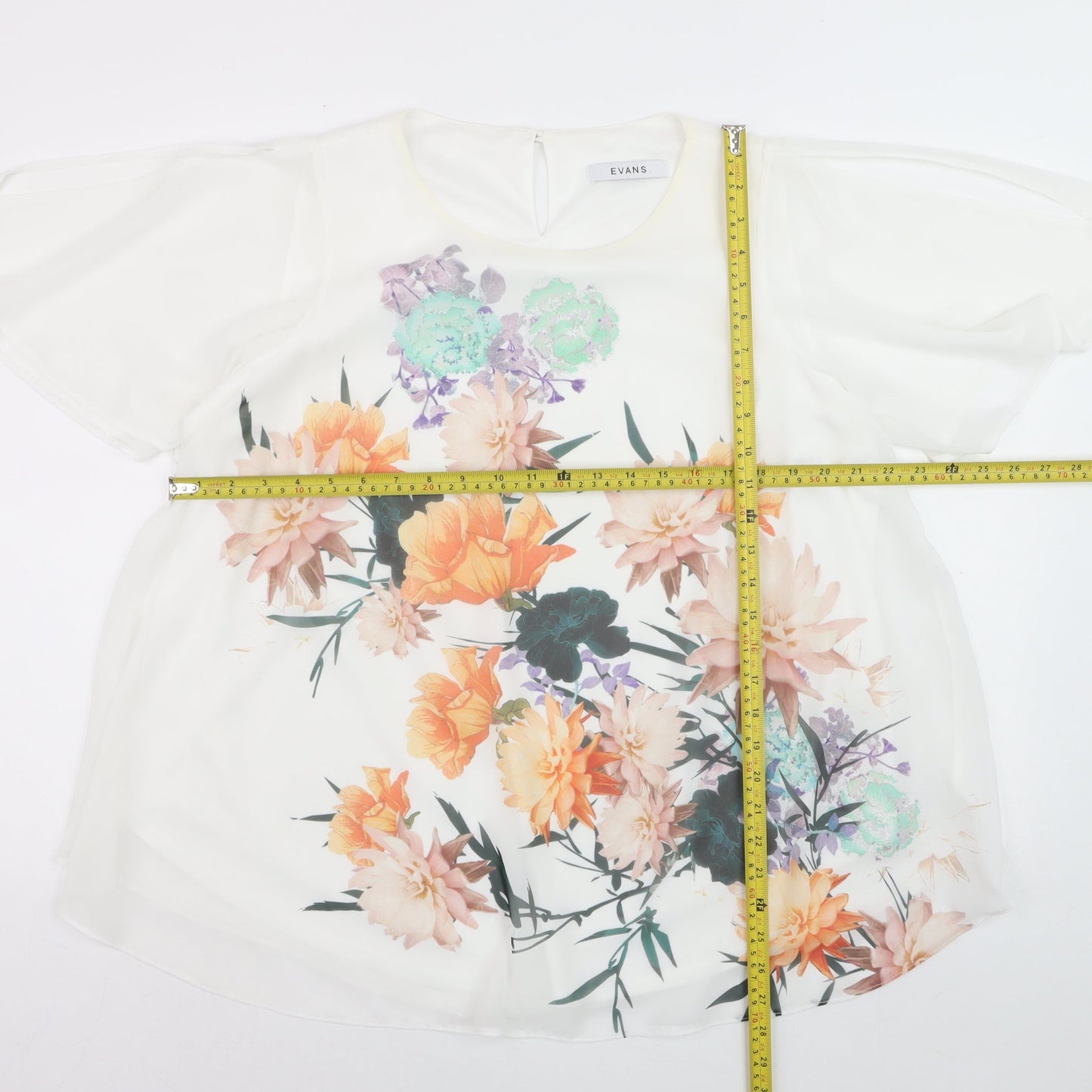 Evans Womens White Floral Chiffon Tunic Blouse Size 18