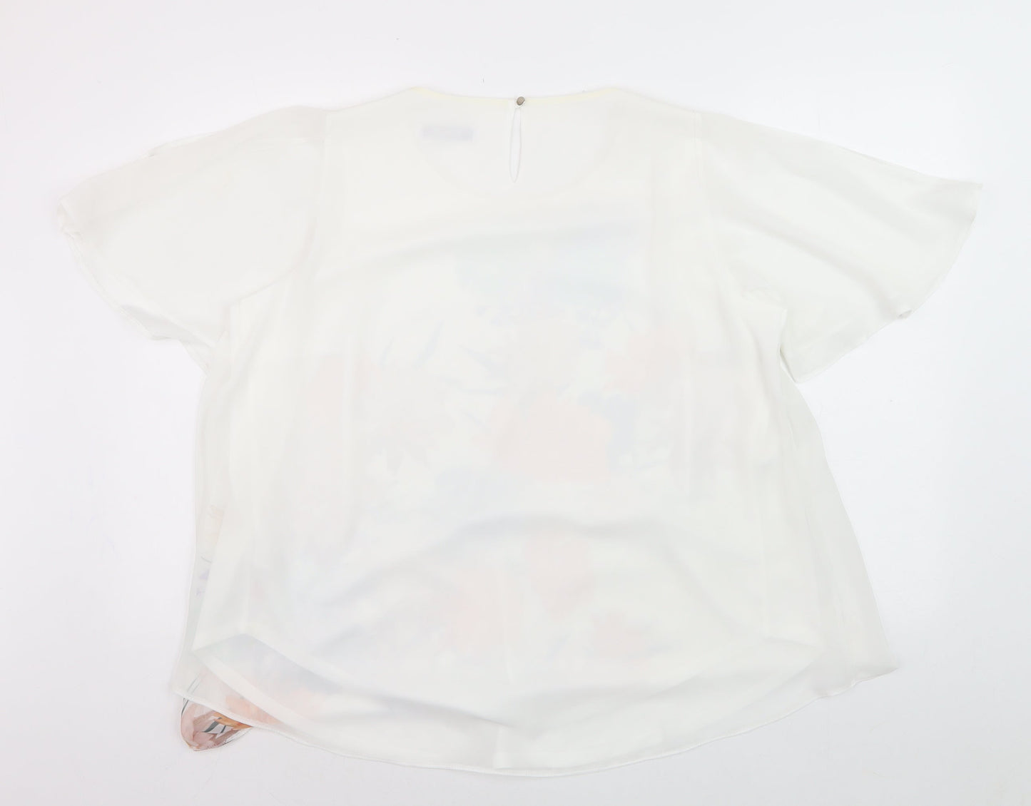 Evans Womens White Floral Chiffon Tunic Blouse Size 18