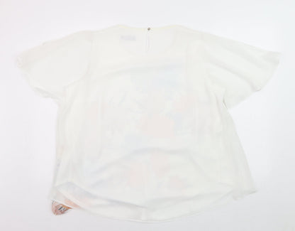 Evans Womens White Floral Chiffon Tunic Blouse Size 18