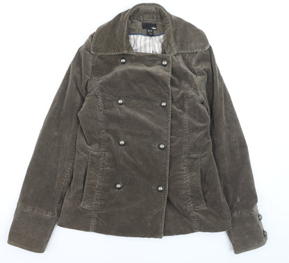 H&M Womens Brown Cotton Blend Double-Breasted Jacket Size 10