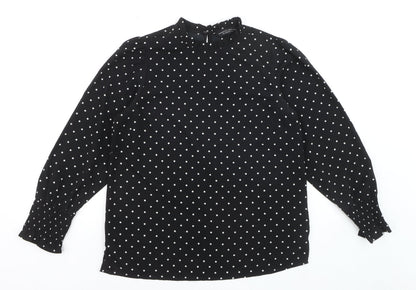 Dorothy Perkins Women Black Polka Dot Long Sleeve Blouse UK 10