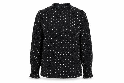 Front view of Dorothy Perkins Women Black Polka Dot Long Sleeve Blouse UK 10