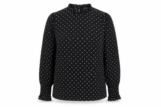 Dorothy Perkins Women Black Polka Dot Long Sleeve Blouse UK 10