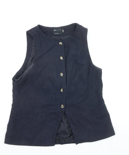 ASOS DESIGN Women's Blue Linen Blend Waistcoat Size 16 Tailored Sleeveless