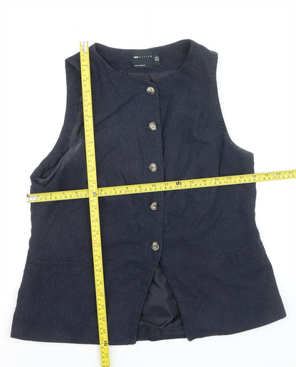 ASOS DESIGN Women's Blue Linen Blend Waistcoat Size 16 Tailored Sleeveless