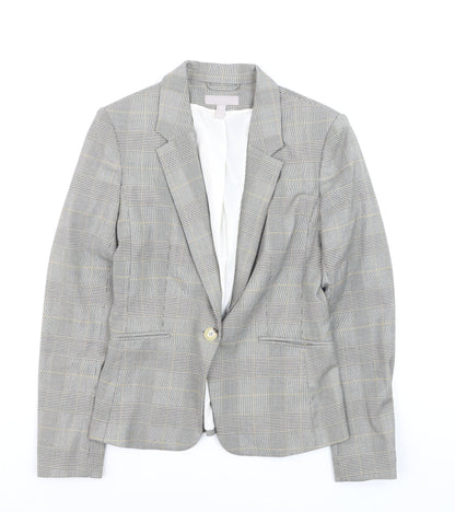 H&M Women Grey Check Blazer UK 8 Tailored Single-Breasted Jacket