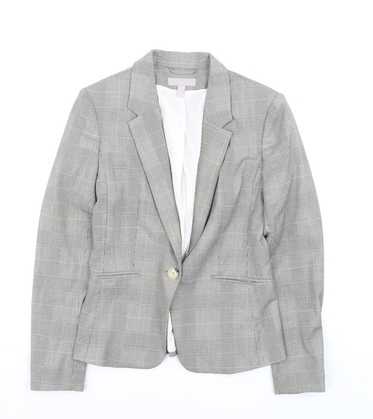 H&M Women Grey Check Blazer UK 8 Tailored Single-Breasted Jacket