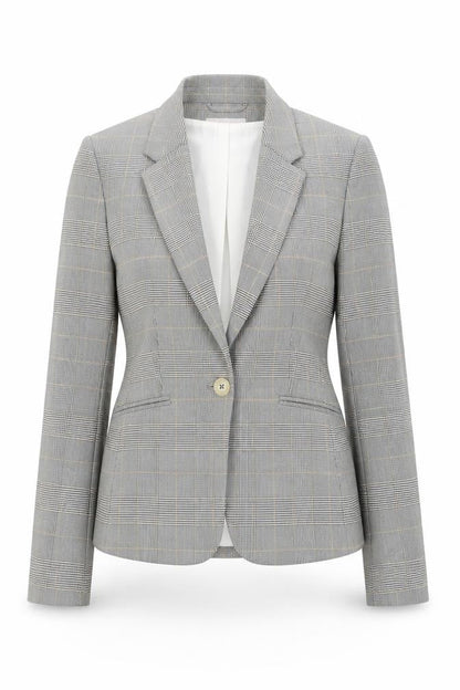 H&M Women Grey Check Blazer UK 8 Tailored Single-Breasted Jacket