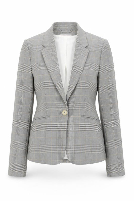 H&M Women Grey Check Blazer UK 8 Tailored Single-Breasted Jacket
