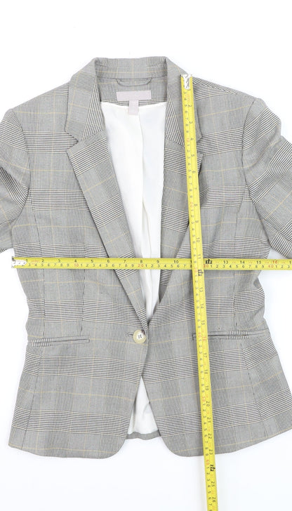 H&M Women Grey Check Blazer UK 8 Tailored Single-Breasted Jacket
