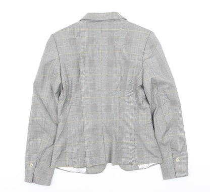 H&M Women Grey Check Blazer UK 8 Tailored Single-Breasted Jacket