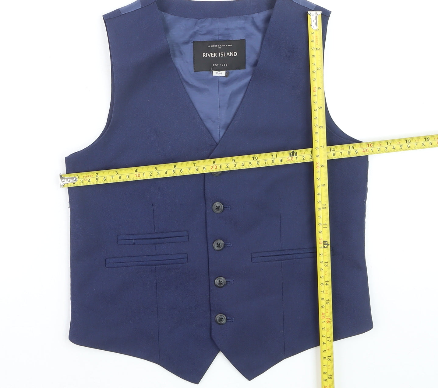 River Island Boys Blue Waistcoat 11 Years Formal Suit Waistcoat Lined