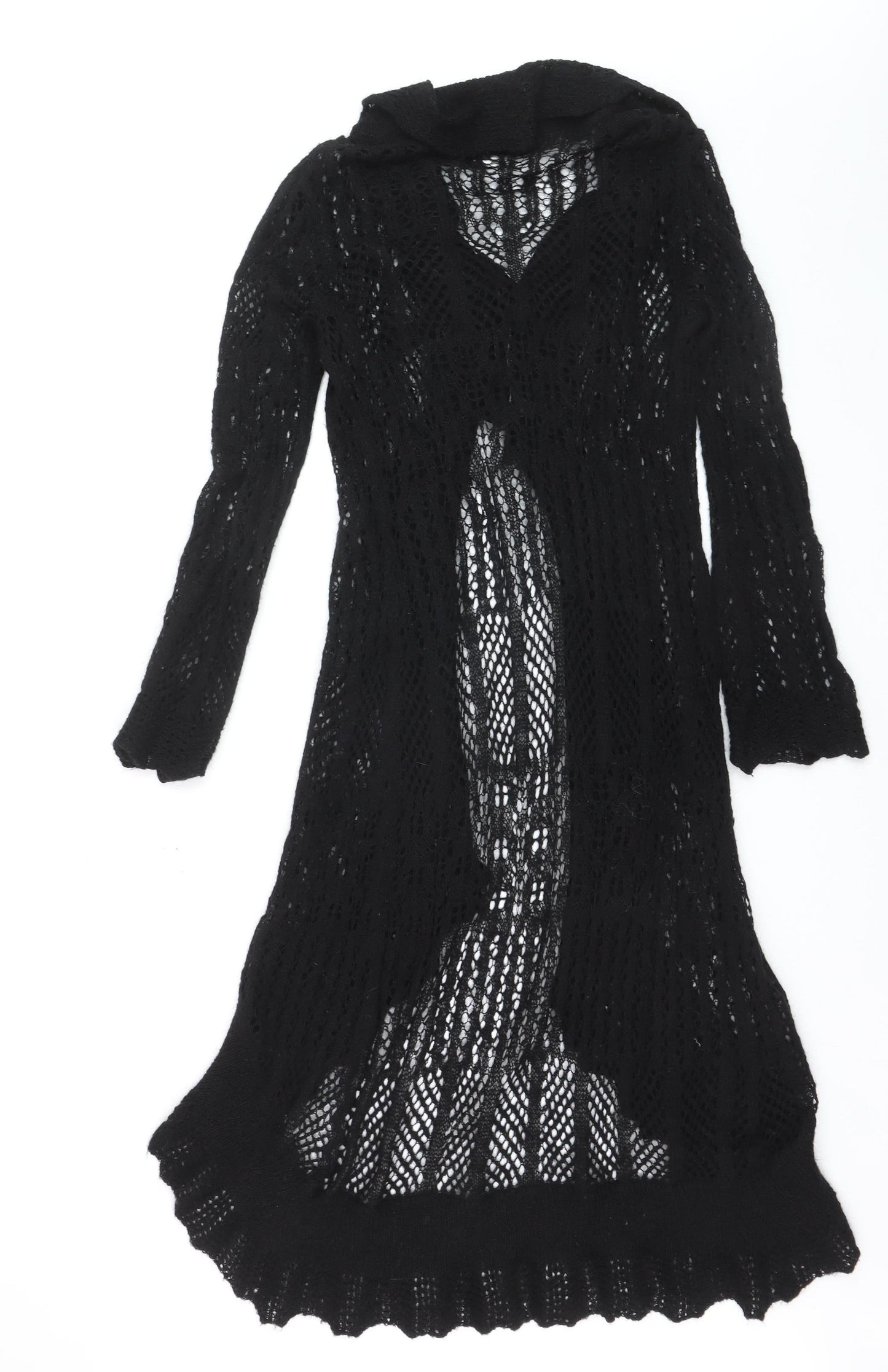 Laura Ashley Women’s Black Open Knit Long Cardigan M
