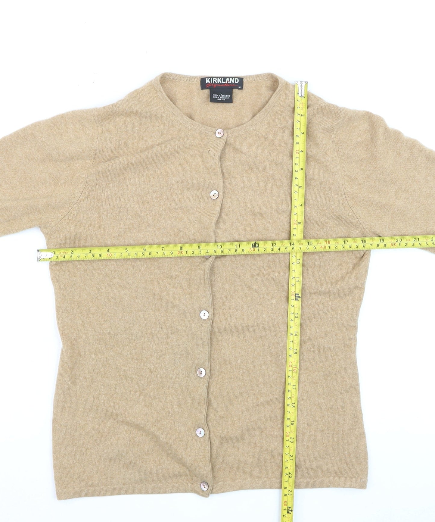 Kirkland Signature Women Beige 100% Cashmere Cardigan L