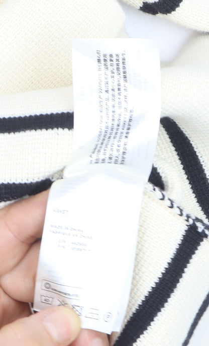 Arket Women’s Ivory Striped Collared Knit Jumper Size 12 Cotton