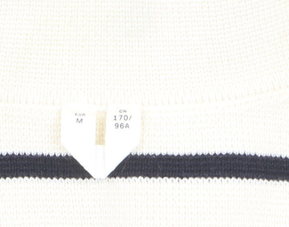 Arket Women’s Ivory Striped Collared Knit Jumper Size 12 Cotton