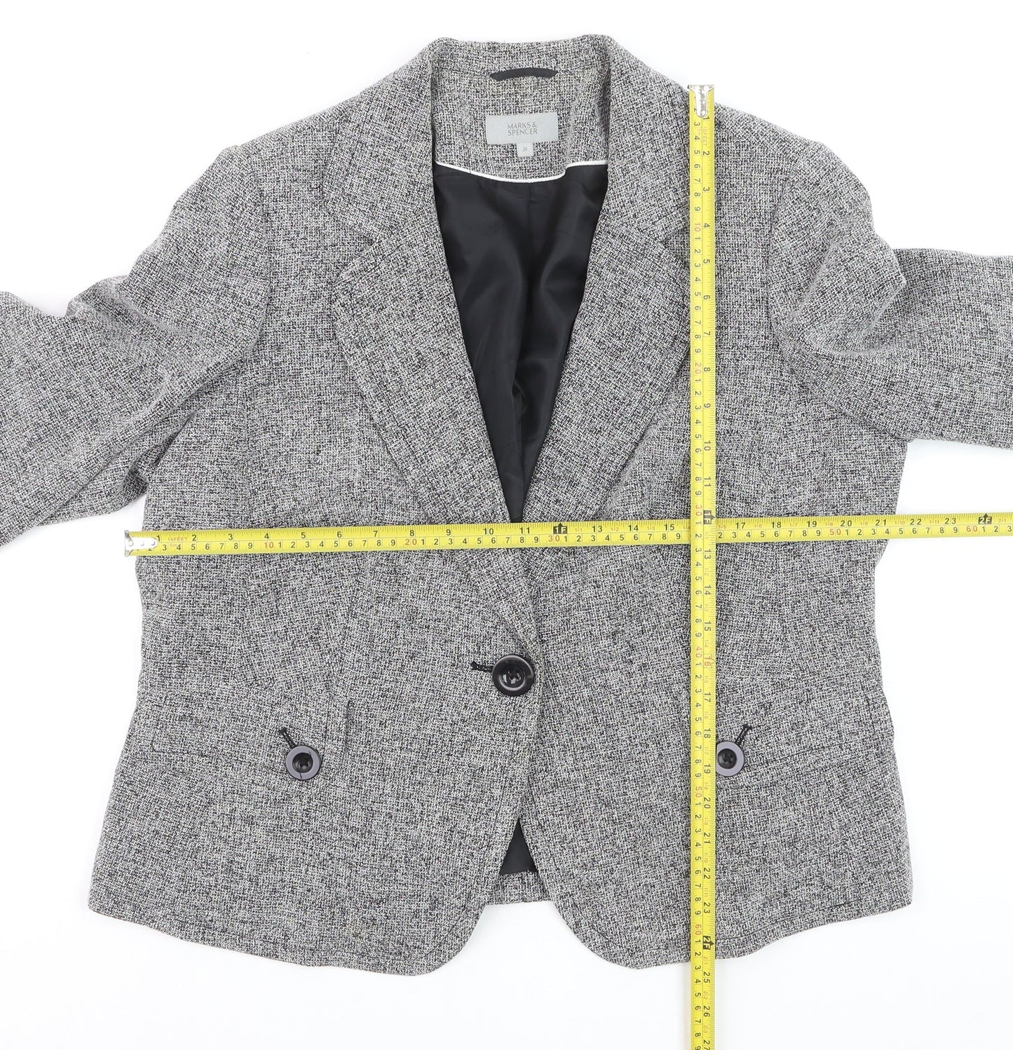 Marks and Spencer Women Grey Tweed Blazer Jacket Size 10 Classic Fit