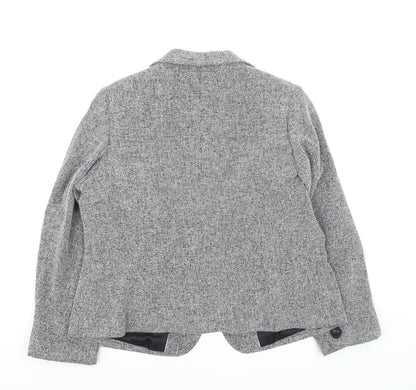Marks and Spencer Women Grey Tweed Blazer Jacket Size 10 Classic Fit
