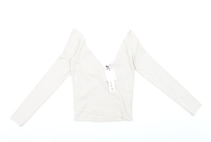 ZARA Women's Beige Long Sleeve Wrap V-Neck Slim Fit Blouse M