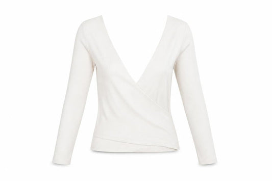 ZARA Women's Beige Long Sleeve Wrap V-Neck Slim Fit Blouse M
