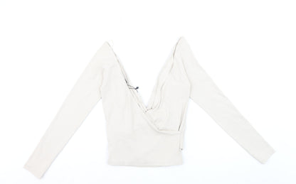 ZARA Women's Beige Long Sleeve Wrap V-Neck Slim Fit Blouse M