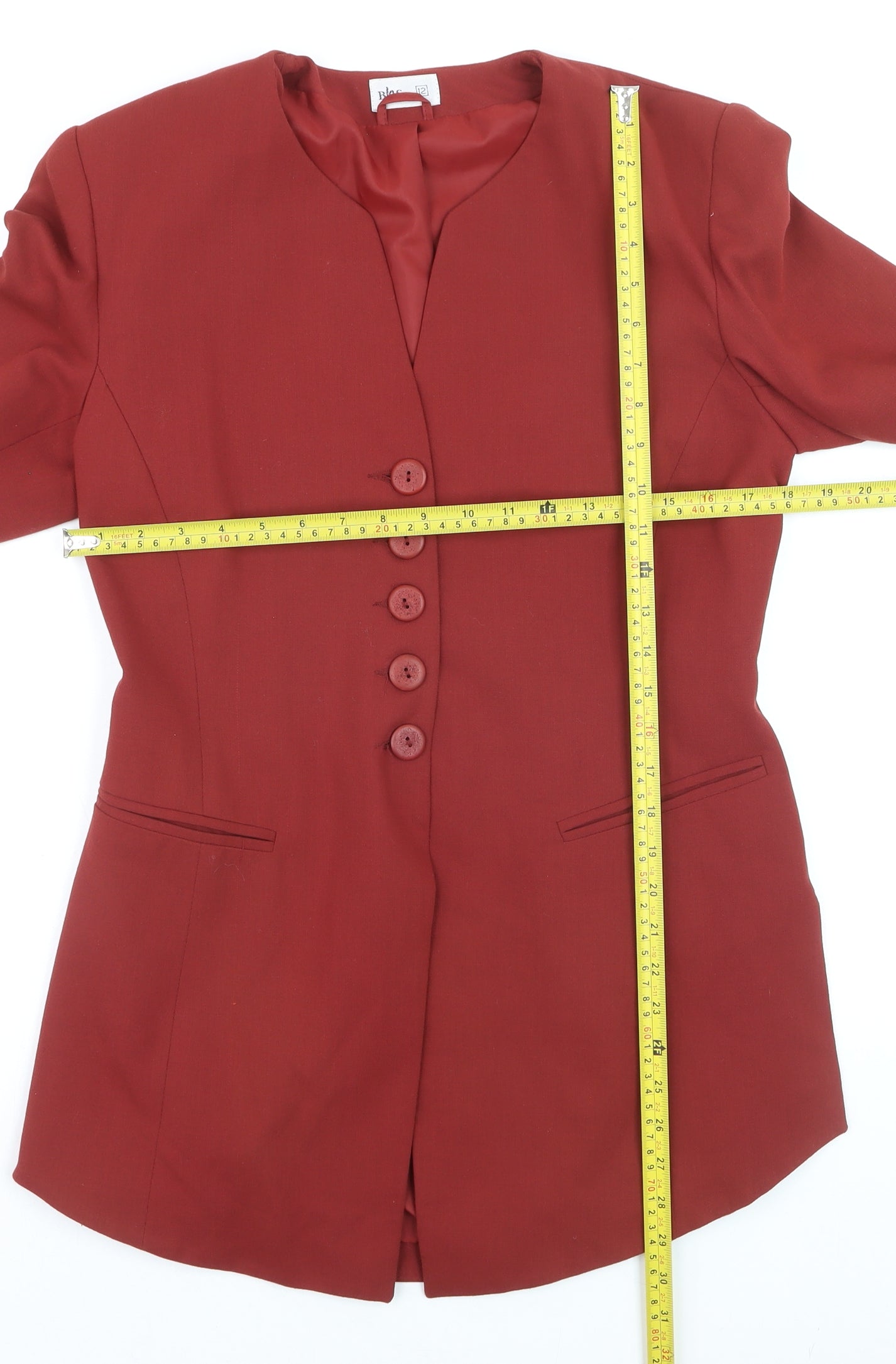 BHS Womens Red Size 12 Long Sleeve Tailored Blazer