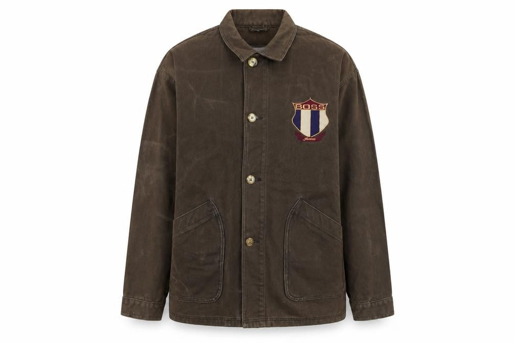 BOSS Mens Brown Cotton Twill Jacket L Classic Embroidered Logo