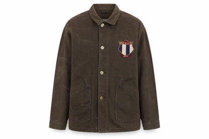 BOSS Mens Brown Cotton Twill Jacket L Classic Embroidered Logo