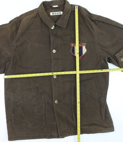 BOSS Mens Brown Cotton Twill Jacket L Classic Embroidered Logo
