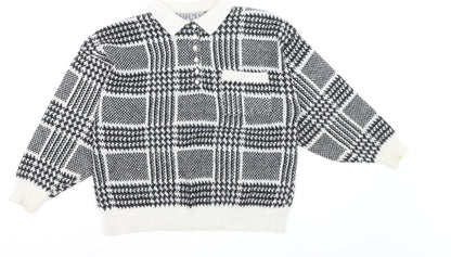 Honey Women's Black Collared Henley Check Knit Jumper One Size