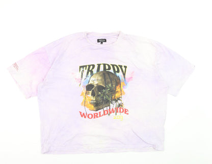 MAN Boohoo Men’s Multicoloured ‘Trippy Worldwide’ Graphic T-Shirt M Relaxed Fit