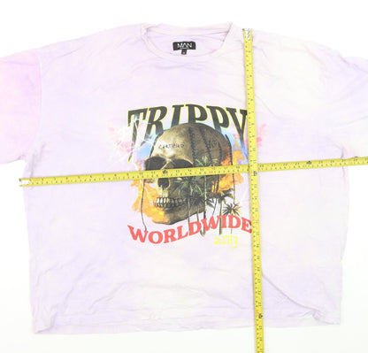 MAN Boohoo Men’s Multicoloured ‘Trippy Worldwide’ Graphic T-Shirt M Relaxed Fit