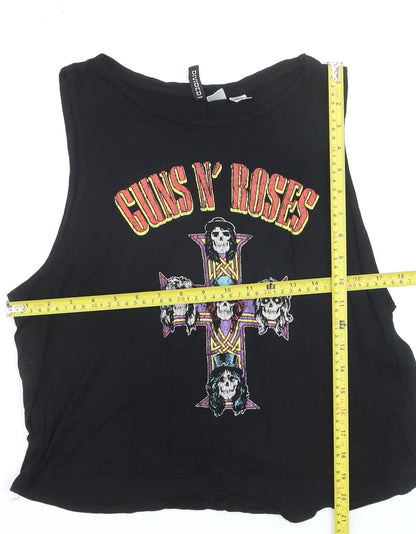 Bershka Womens Black Guns N' Roses Cropped Tank Top Size 12
