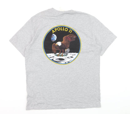 H&M Men’s Grey NASA Apollo 11 Graphic Crew Neck Cotton T-Shirt Size L