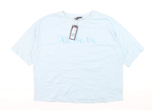 Marks and Spencer Women Blue Size 14 Basic Cotton T-Shirt