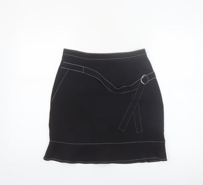Sandro Women's Black Short Pencil Skirt Size 6 with Buckle Detail