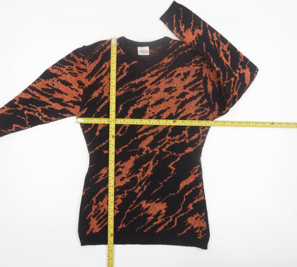 Solo Womens Black Orange Animal Print Acrylic Knit Jumper S